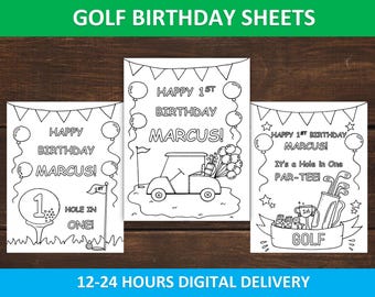 Golf birthday coloring pages for kids, Hole in one party favors set of 3