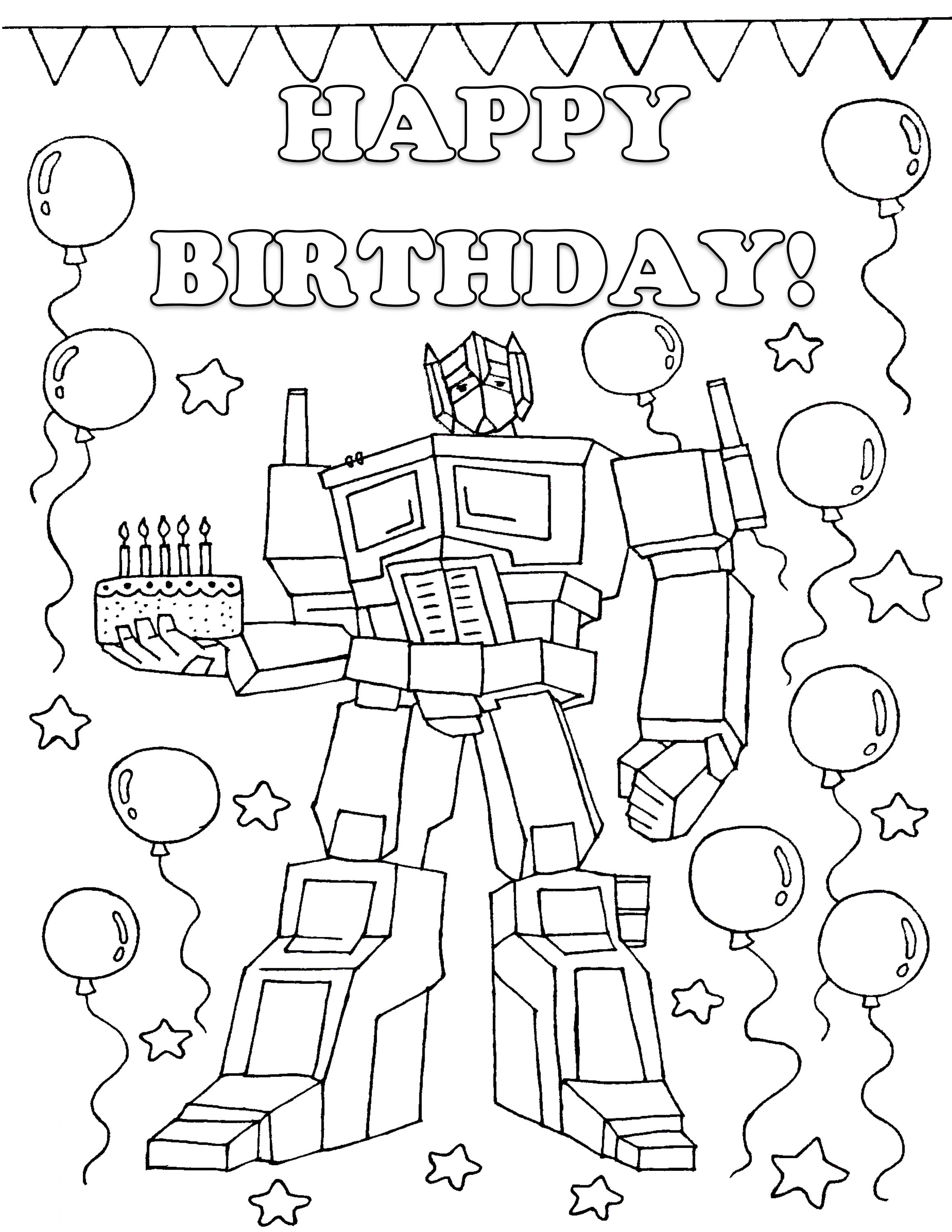 Robot Birthday Coloring Sheet Happy Birthday Coloring Page Transformer ...