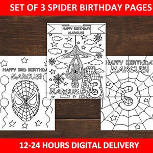 Spiderman-verjaardagskleurplaten voor kinderen, set van 3 afdrukbare spiderman-feestgunsten