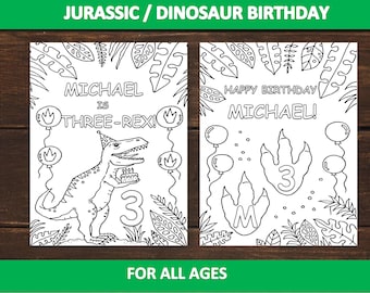 Dinosaur Birthday Coloring Pages: Personalized Party Favors (PDF Download)