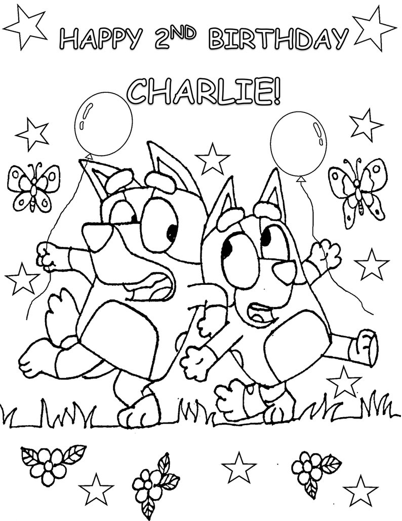 Blue Birthday Coloring Sheet, Bluey Party Favors - Etsy