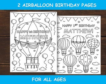 Coloriages personnalisés d'anniversaire en montgolfière (téléchargement PDF)