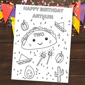 Taco Birthday coloring sheet, Taco party favor for kids