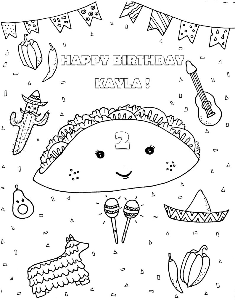 Personalized taco coloring sheet
