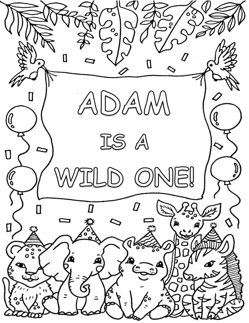 Wild One Birthday Coloring Pages: Safari Animals (personalized PDF) - Etsy