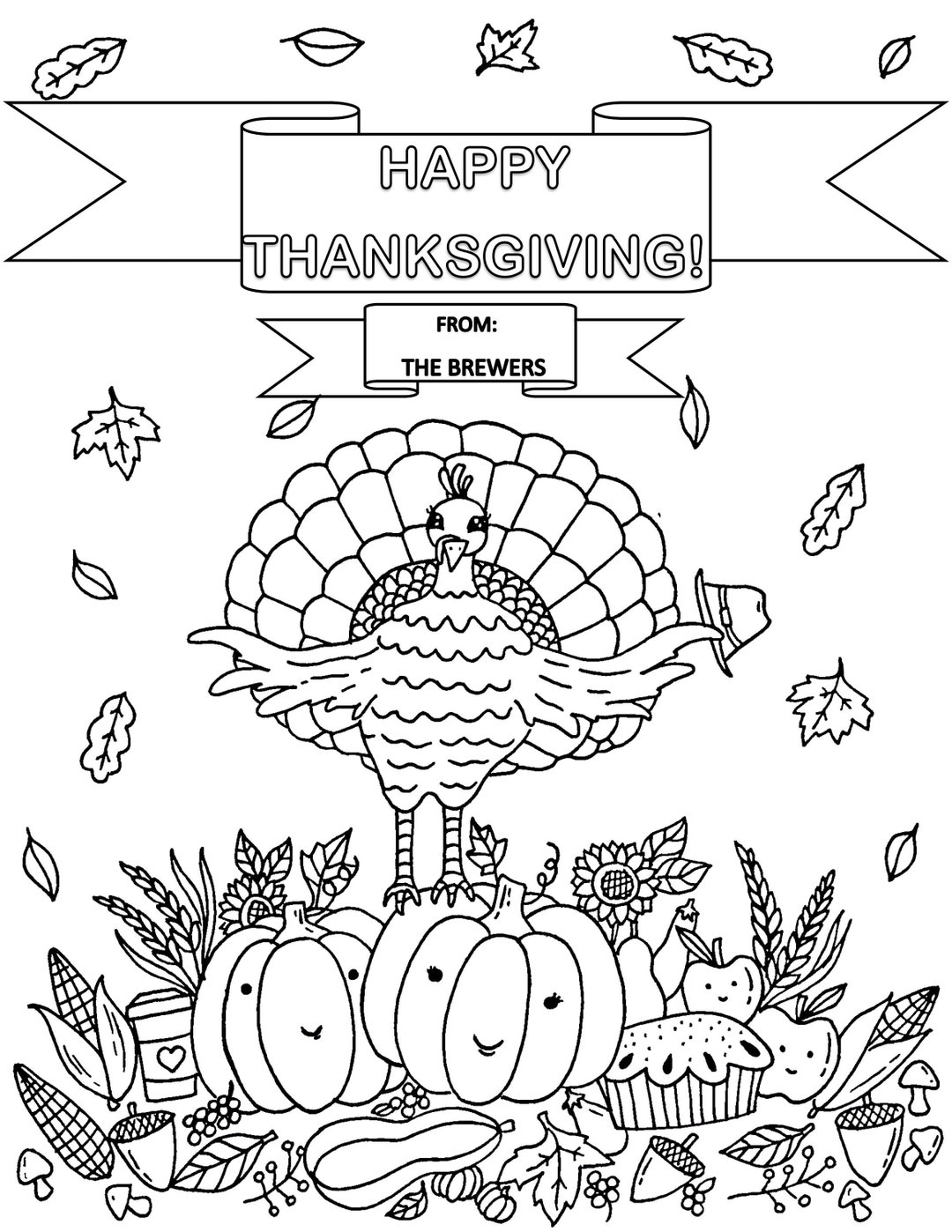 Thanksgiving Coloring Sheet Personalized Thanksgiving Page Turkey ...