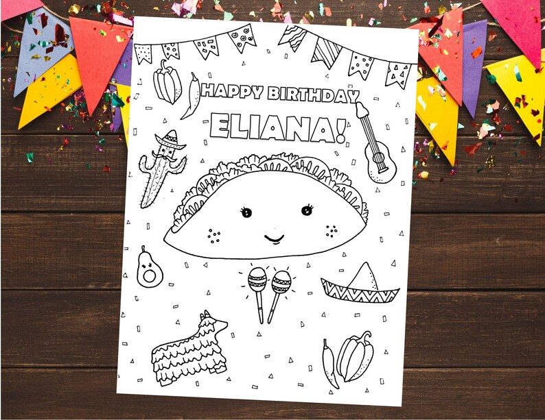 Taco Birthday coloring sheet image 1