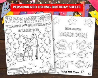 Fishing Birthday coloring sheets for kids | Personalized Fishing party favors | Ofishally Birthday