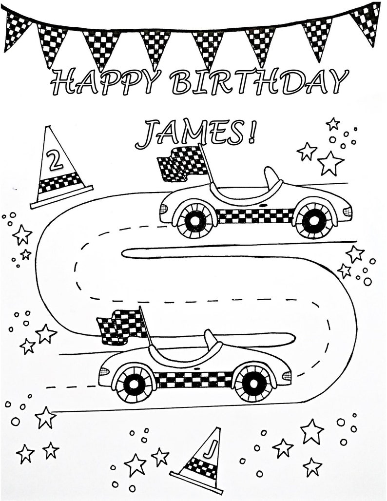 Car Birthday Party Favor Personalized Cars Coloring Sheet for Kids Race