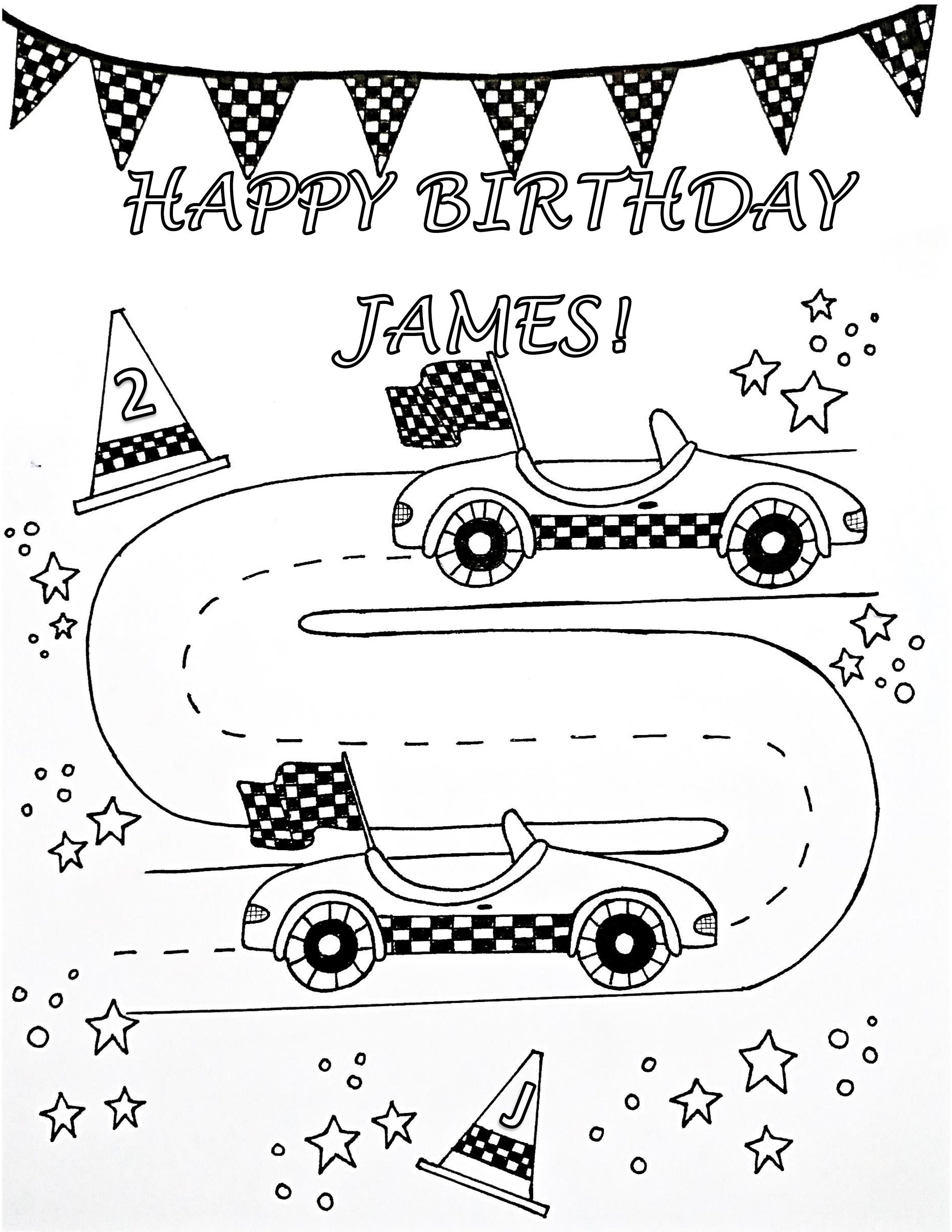 Car Birthday Party Favor Personalized Cars Coloring Sheet for Kids Race