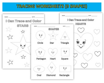 Home School shape tracing worksheets for kids (digital download)