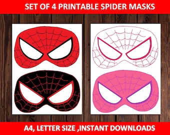 Spiderman Birthday Masks: Printable Superhero Party Favors (Set of 4, Letter/A4)