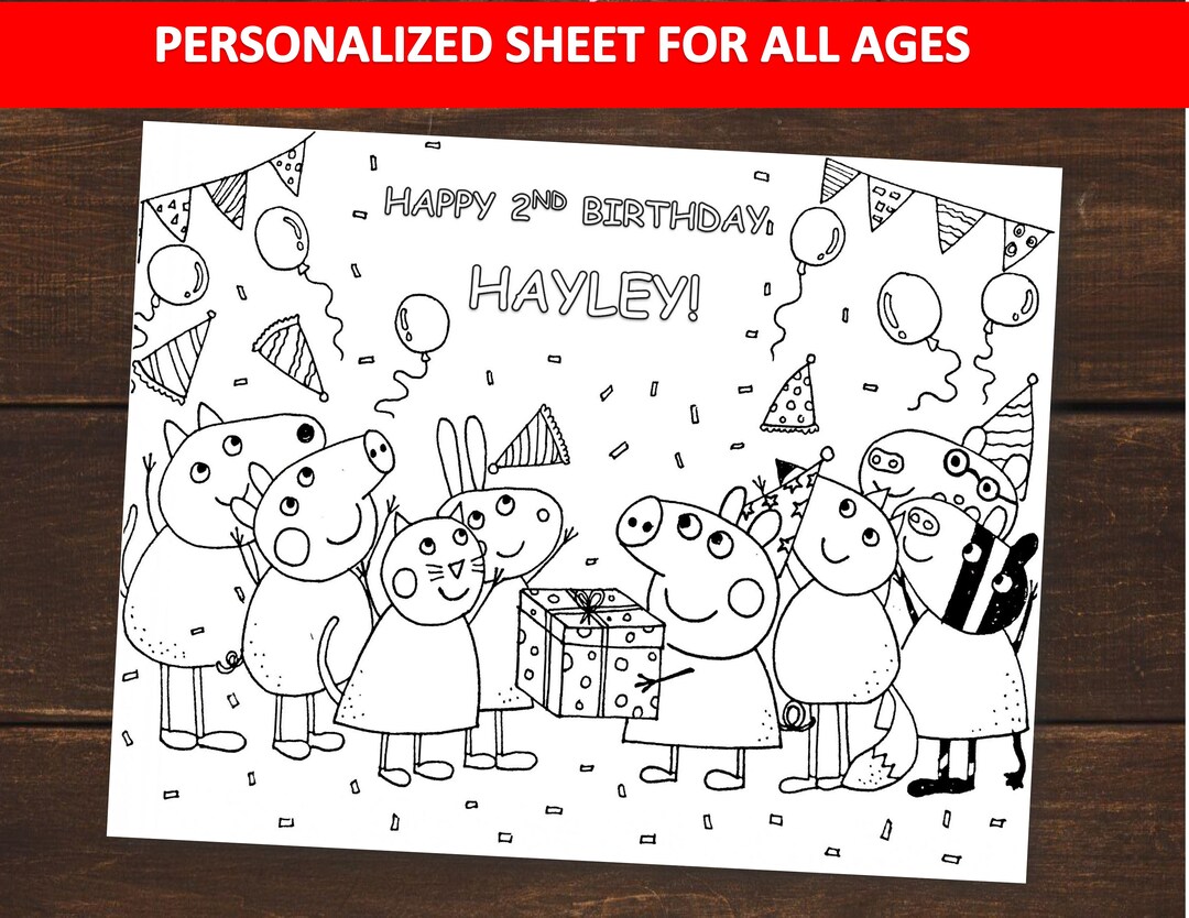 Buy Pig Birthday Coloring Sheet for Kids | Personalized Farm Birthday ...
