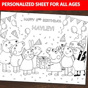 Pig birthday coloring sheet for kids | Personalized farm birthday colouring page