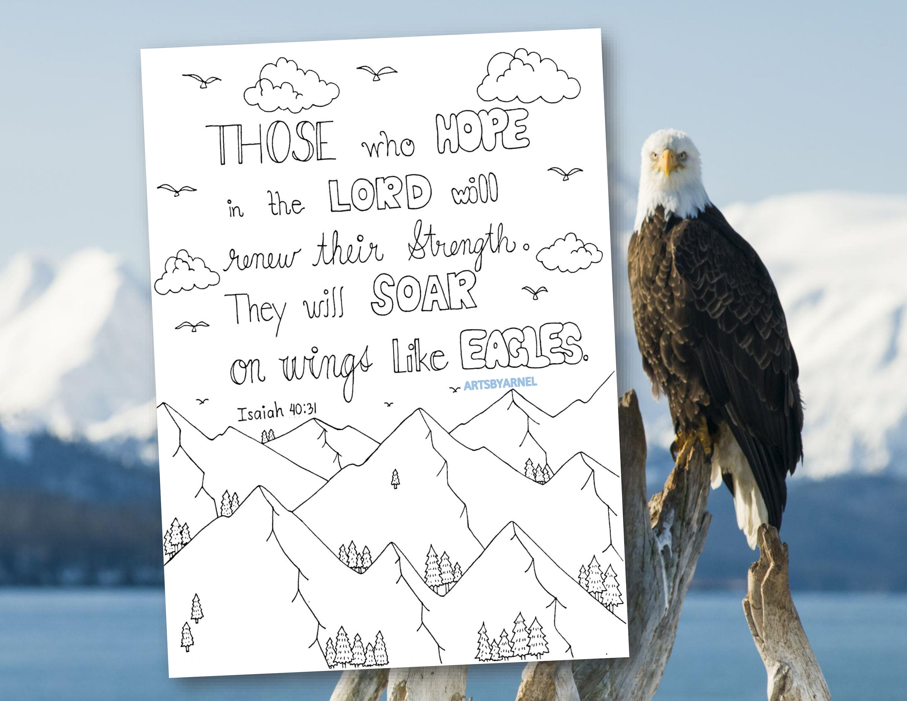 Bible verse coloring page, Isaiah 40:31, Biblical colouring page, Sunday School printable sheet