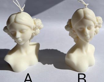 Twin Women Soy Wax Candle, Female Bust with Flowers, Minimalist Sculpture, Gift Idea, Set of 2 Artistic Candles