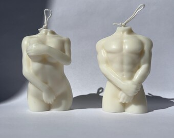 Man and woman bust candles in soy wax – artistic, minimalist decorative candles, modern sculptures, elegant gifts for couples