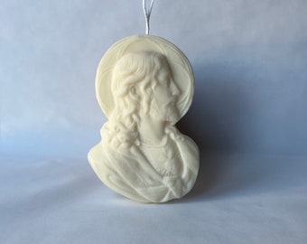 "Christ" candle, made of soy wax, excellent for Christmas, as a home decor or as a gift, can be hung as a picture