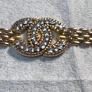 Vintage Chanel 1980s rhinestone double Cs bracelet.