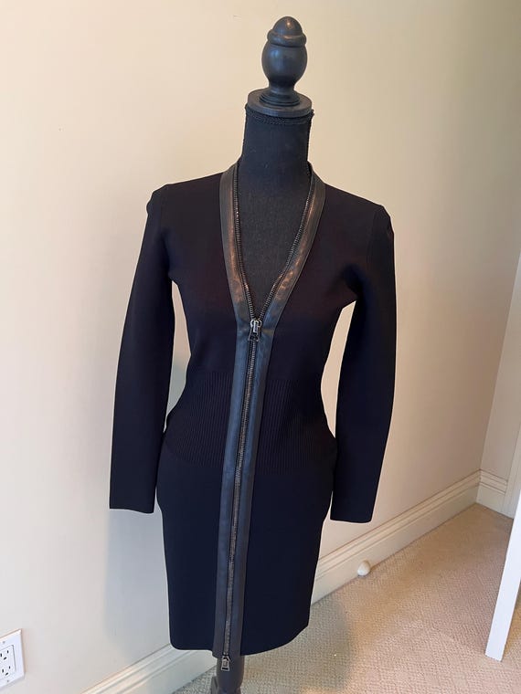 Tom Ford, Tom Ford V-Neck Zipper Dress with Leather Trim. Fierce! Size S
