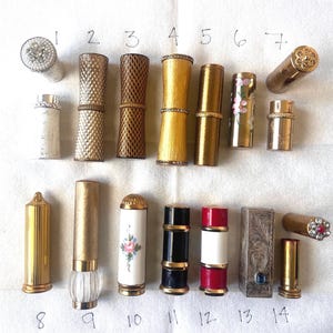 Vintage Lipstick tubes refurbished and refilled with new lipstick. Choose your tube and choose your shade. Bringing Glamour back to Makeup!