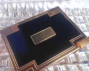 1950s Volupte Vintage Powder and Lipstick Compact. Art Deco design in pristine condition. NOS