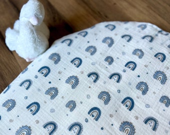 Topponcino - tapis pour nouveau-né Montessori fabriqué à la main avec deux housses amovibles. Cadeau bébé arc-en-ciel bleu. Cadeau baby shower pour future maman