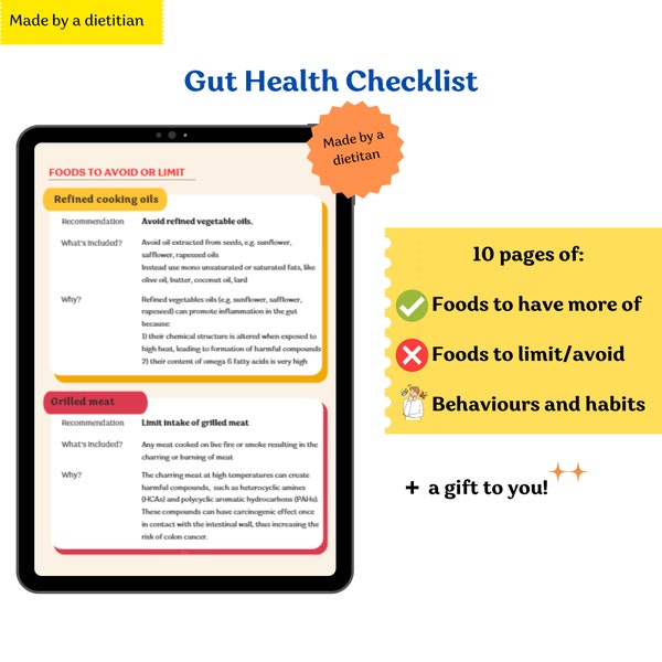 Gut health cheat sheet, gut health foods, gut health lead magnet, gut health planner, canva gut healt, gut health triggers, gut health tips