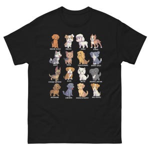 Camiseta Tipos de Perros | Tee Tabla Razas Caninas Cartoon Linda | Regalo Amante Perros con Nombres | Ropa Dueño Mascota