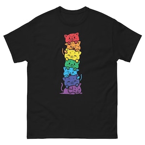 Cat Stack Rainbow Pride T-Shirt | Cute LGBT Feline Tee | Gay Pride Kitty Lover Gift | Colorful Cat Design