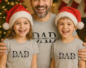 Camiseta personalizada para papá con nombres de niños.