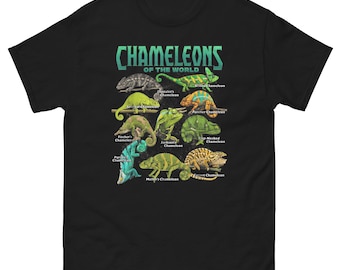 Chameleons of the World T-Shirt | Species Identification Guide Tee | Reptile Lover Gift | Herpetology Chameleon Shirt