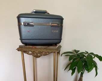 60's American Tourister "Tiara" Blue Train Case/ Makeup Case