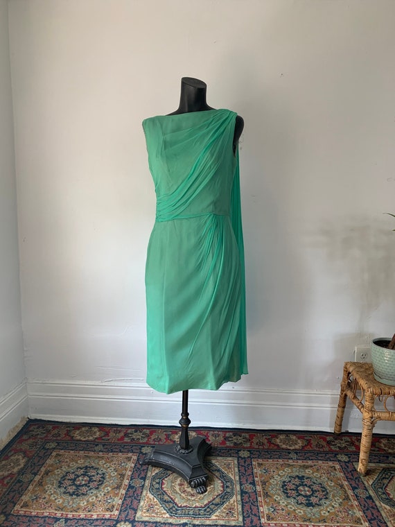 60's Goddess Seafoam Green Cocktail Dress - image 1