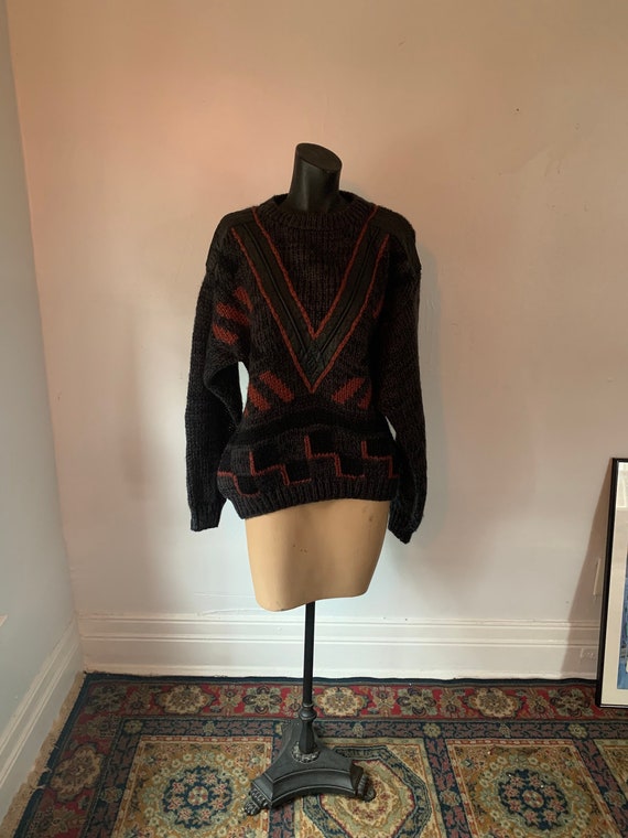Rad 80's Chunky Sweater with Leather Detail