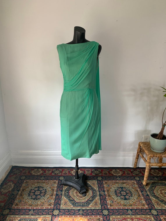60's Goddess Seafoam Green Cocktail Dress - image 2