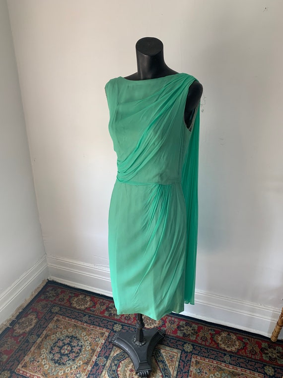 60's Goddess Seafoam Green Cocktail Dress - image 3