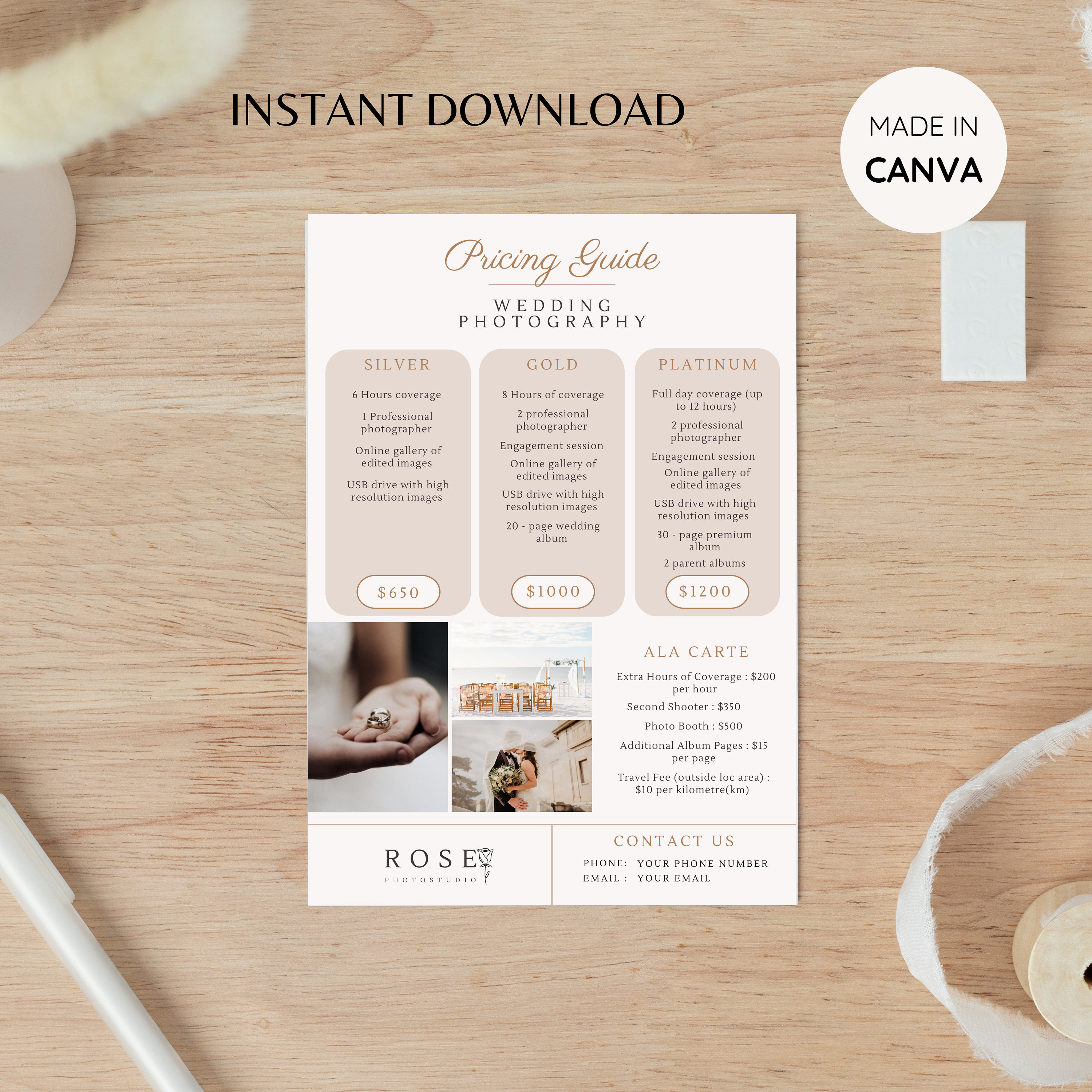 Photography Rates Per Hour Brochure.pdf Photography Pricing Guide Flyer Template (A4) - Etsy