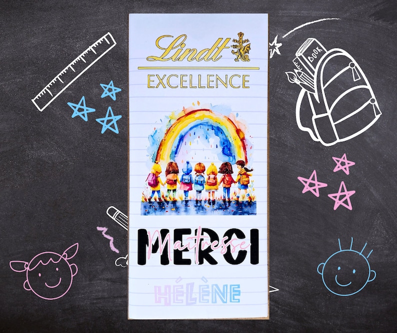 Tablette de chocolat Lindt Excellence personnalisée cadeau école Maîtresse, Maître, professeur, Atsem/Aesh, animateur. image 2
