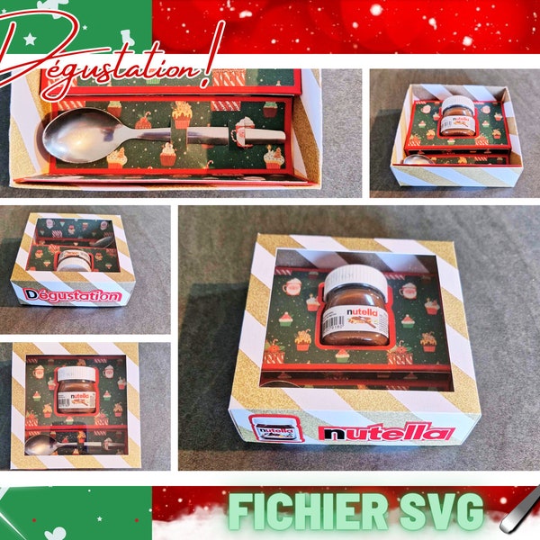 Fichier SVG / fichier de découpe Boîte dégustation mini pot Nutella + 1 fichier boîte Smarties offert.