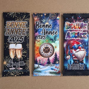 Emballages tablette de chocolat à personnaliser thème Nouvel an (3 modèles inclus) + 1 lien Canva
