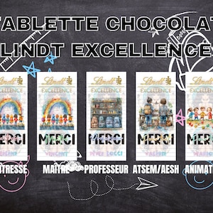 Tablette de chocolat Lindt Excellence personnalisée cadeau école Maîtresse, Maître, professeur, Atsem/Aesh, animateur. image 1