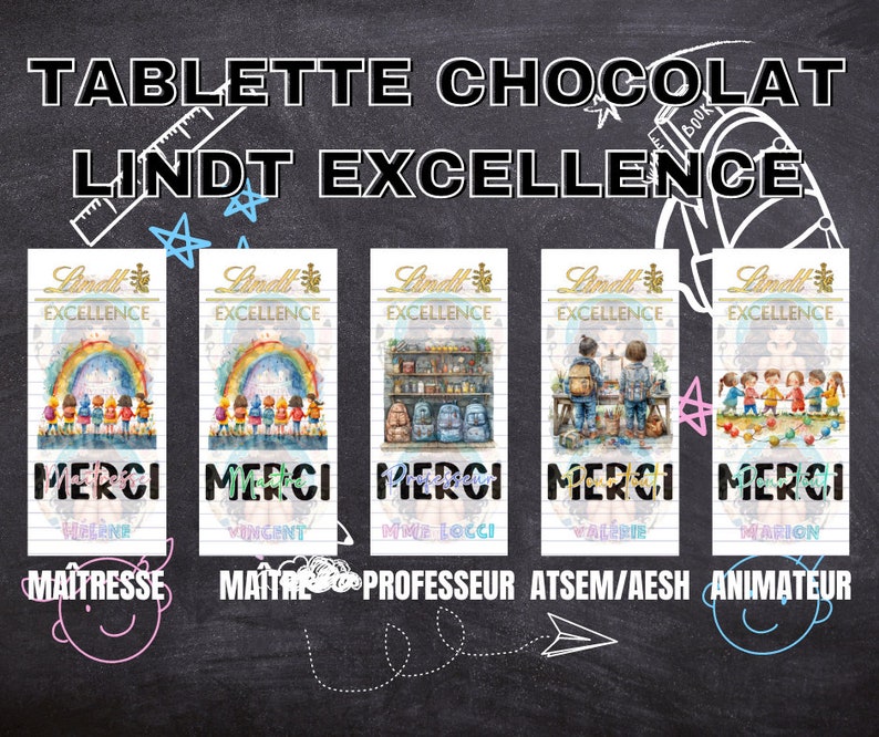 Tablette de chocolat Lindt Excellence personnalisée cadeau école Maîtresse, Maître, professeur, Atsem/Aesh, animateur. image 1