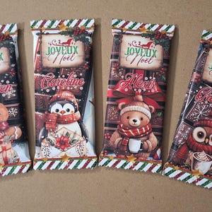 Emballage tablette de chocolat à personnaliser thème Noël (4 modèles inclus)