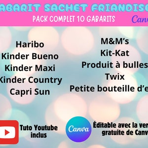 Komplettpaket mit Canva-Vorlagen Haribo, Bueno, Country, Maxi, Wasser, M&M's, Kit-Kat, Twix, Capri-Sun und Bubble-Produkt