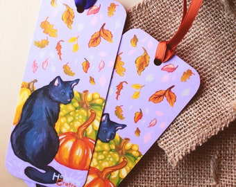 Autumn Cat Bookmark | Cute illustration