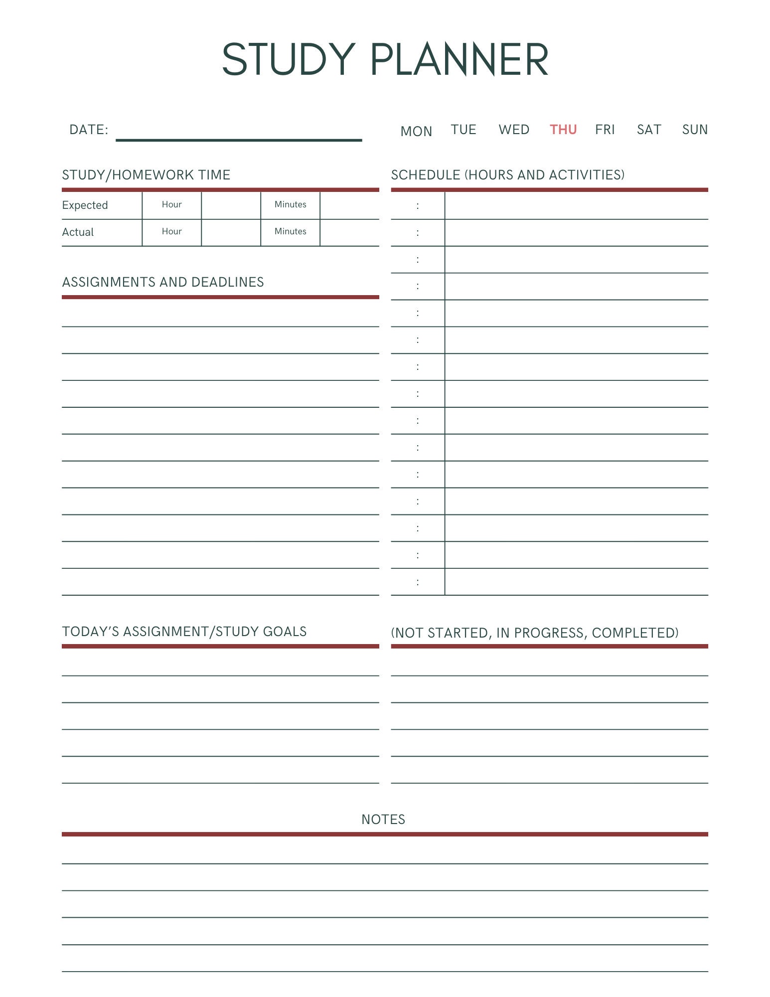 Printable Student Study Planner - Etsy