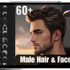 Tampons pour cheveux masculins et tampons pour le visage Procreate Pinceaux portrait d'homme réalistes de haute qualité, styles de cheveux pour homme Procreate Easy Brushes Usage commercial