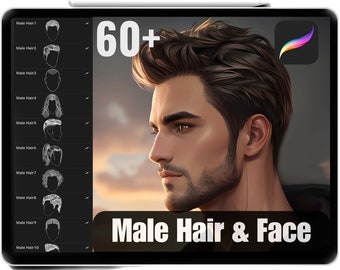Procreate Male Hair Stamps & Face Stamps High Quality Realistic Male Portrait Brushes, Man Hair Styles Procreate Easy Brushes Commercial Use