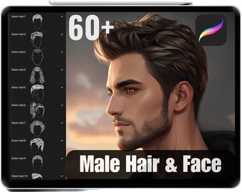 Procreate Male Hair & Face Stamps: 60+ Portrait Brushes (Commercial Use)